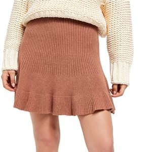 Free People Pull-on Brown Flounce hem Mini knit Skirt - size Small